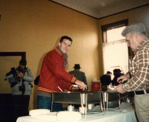 Brad Long (Buddy) grabs some lunch during the filming in New Richmond.